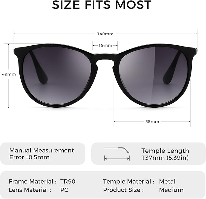 SUNGAIT Premium Vintage Round Sunglasses for Women Men Classic Retro Trendy Style