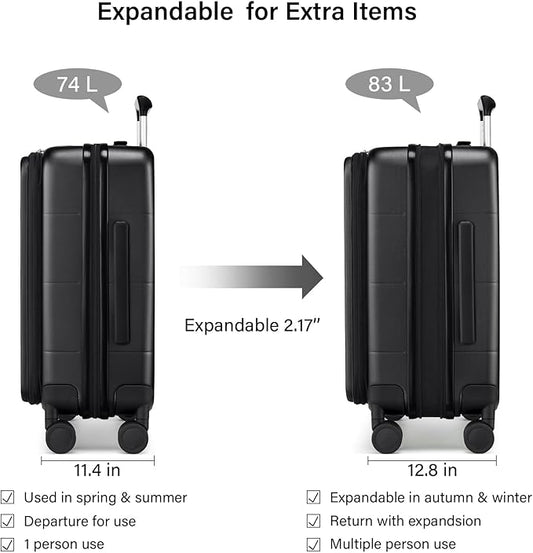 Hanke Hardside Expandable Checked Luggage, 24 Inch Top Opening Trunk Luggages with Spinner Wheels, All-PC Hard Shell Suitcase, Lightweight TSA Checked-Medium(Jet Black, 83L)