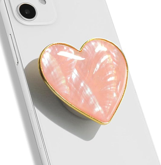 OnTheGrip Cute Natural Seashell Design Heart Shape Collapsible Mobile Phone Grip Stand Holder for Smartphone Tablet Cell Phone Accessory (Peach)