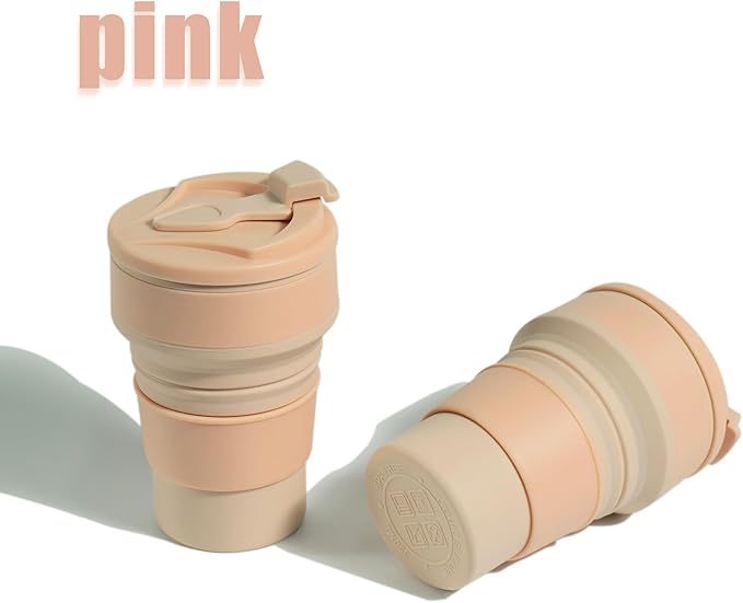 12oz Collapsible Water Bottles, Silicone Foldable Portable Travel Water Bottle, Folding Lightweight Reusable Leakproof for Traveling Camping Hiking Cycling Yoga Sports Pink