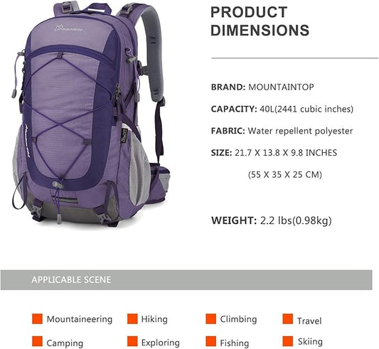 MOUNTAINTOP 18L/25L/40L Hiking Backpack,Lightweight Travel Backpack with Rain Cover for Outdoor Backpacking, Camping