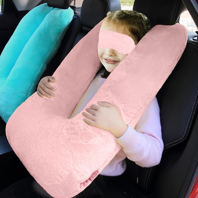Sexysamba Travel Pillow with Sleep Mask Set Car Pillow Kids Travel Pillow for Sleeping U Shaped Car Seat Pillow Head Neck Body Support for Kids and Adults Road Trip Accessories,Pink