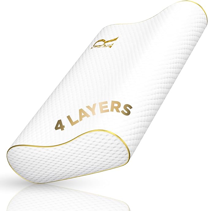 4-Layer Queen, Contour Pillow, Side and Back Sleepers, Orthopedic, Neck Support Pillow, for Neck Pain, CertiPUR-US