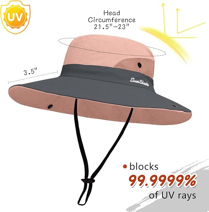 ZOORON Women's Ponytail Safari Sun Hat,Wide Brim UV Protection Outdoor Bucket Hat,Foldable Beach Summer Fishing Hat