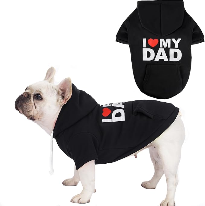 BAOBICUTE Dog Basic Hoodie Soft Dog Clothes Cold Weather Sweaters for Medium Large Dogs Cozy Fabric Warm Sweatshirt with Leash Hole (I Love My DAD, L (Back: 19.2",Chest: 27.6"))