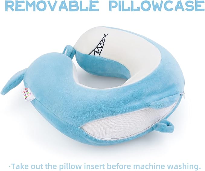 Niuniu Daddy Shark Kids Travel Neck Pillows for 3-8 Years Old, Soft Adjustable Memory Foam Neck Pillows for Plane, Car Seat, Traveling, Sleeping - Kids Road Trip Essentials for Boys Girls Presents