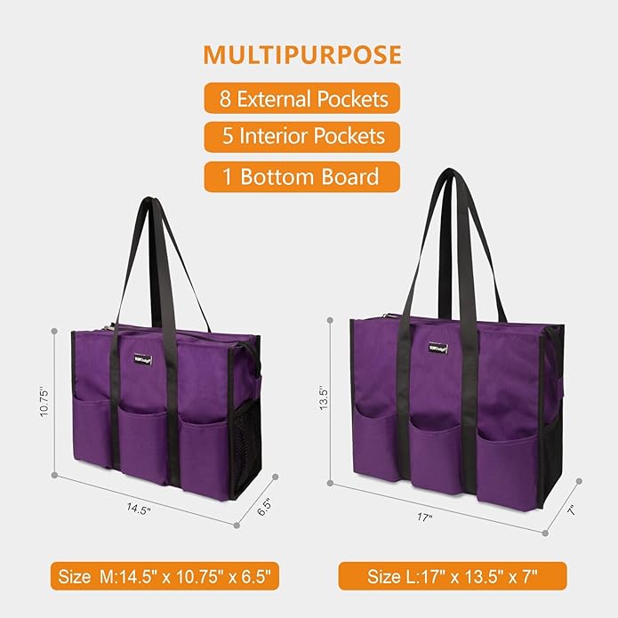 TOPDesign Utility Water Resistant Tote Bag with 13 Pockets, Top Zipper Closure & Thick Bottom Support, for Working Women