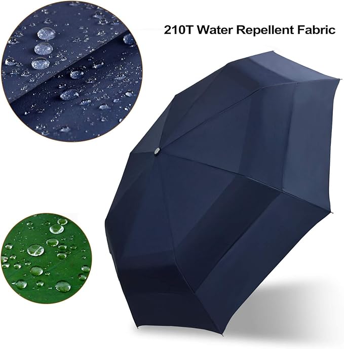 Lejorain Large Folding Golf Umbrella - Compact Mens Umbrellas Travel Rain and Windproof 54inch Collapsible Automatic Open Close Umbrella 210T Teflon Vented Double Canopy
