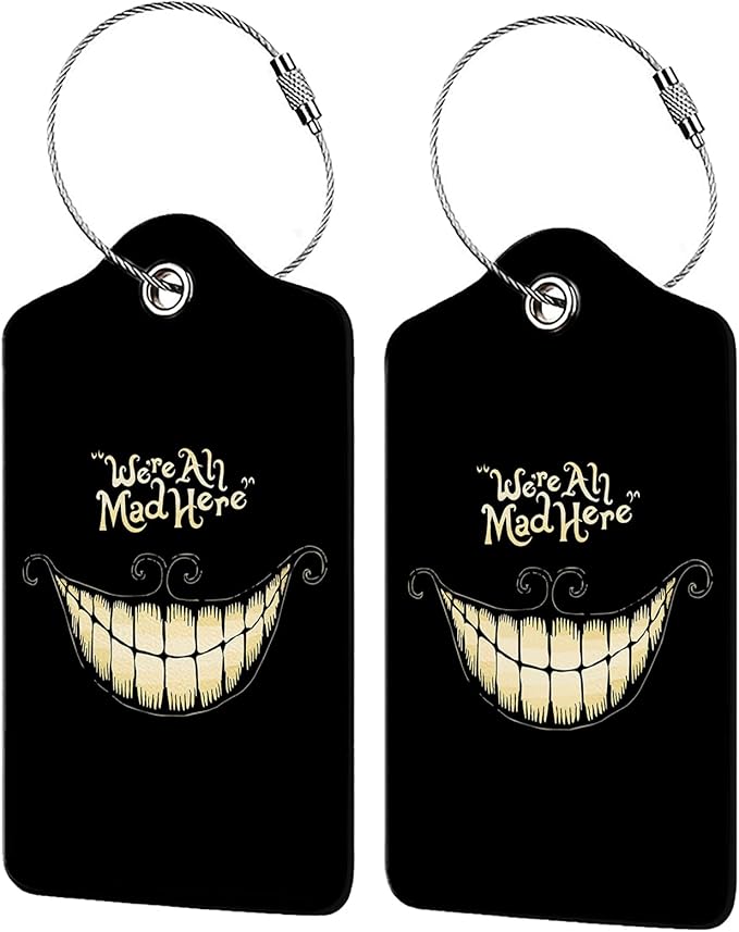 Black Halloween Smile Luggage Tags for Suitcases,2 Pack Luggage Tag, Leather Stainless Steel Loop Label Tag for Women Girl Travel Bag Suitcase