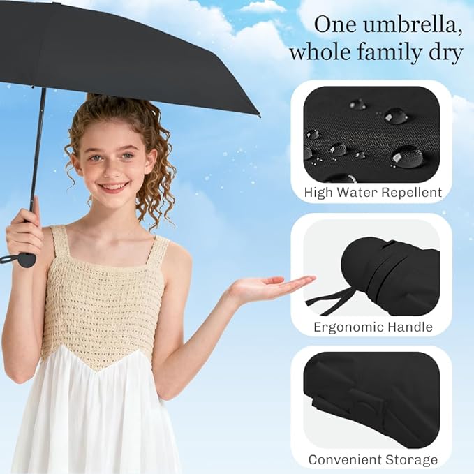 TOPSAIL Mini Umbrella Compact for Travel, UV Sun Protection(UPF50+), Waterproof for Light Rain, Suitable for Women & Kids With a Case, Manual 6k Folding Small Pocket Size Ufor Backpack/Purse