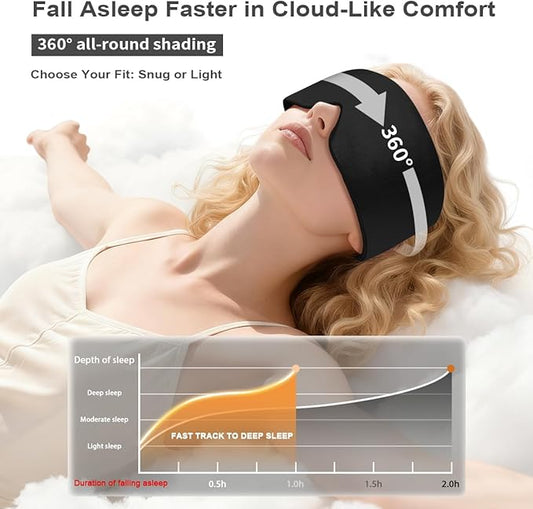 Sleep Mask for Adult Blackout: Reversible Dual-Sided Eye Mask with Adjustable Band - Soft Cotton and Silky Cooling Blindfold for Women Men Travel Nap Meditation （Black）