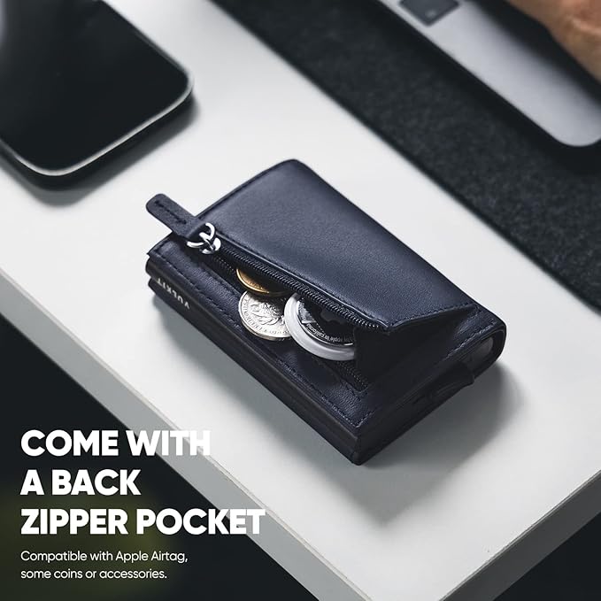 VULKIT Pop up Wallet Minimalist Cash Wallets RFID Blocking Leather Smart Credit Card Holder with Magnetic Closure for Men