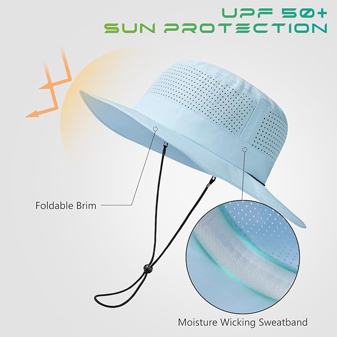 UPF 50+ Bucket Sun Hat with Laser Perforated Mesh Cooling Adjustable Breathable Lightweight for Outdoor Men Women
