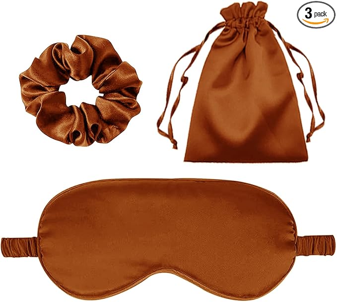 3Pcs Satin Eye Mask Silk Sleep Masks Set Silky Blindfold Eyeshade Blackout Eyes Cover Pouches Bag Scrunchy Wedding Gift