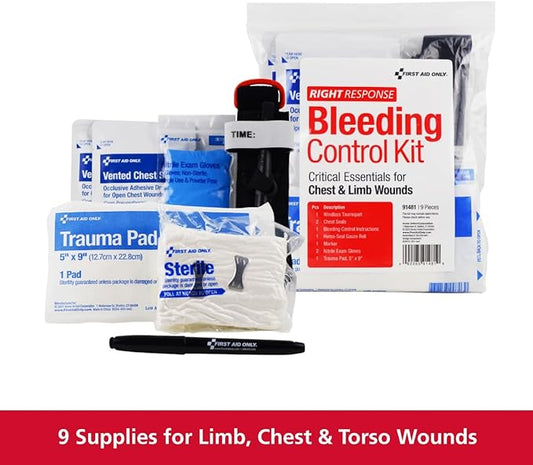 First Aid Only 91481 Critical Essentials Bleeding Control Kit for Chest & Limb Wounds, 9 Pieces
