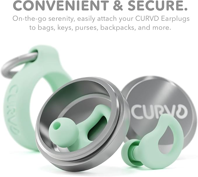 CURVD Everyday Earplugs + Case Clip Bundle, The Perfect earplug for Sleep, Travel, Noise Sensitivity/canceling + Case Clip Package Portable Waterproof Container & Silicone Sleeve for Ear Plugs(Mint)