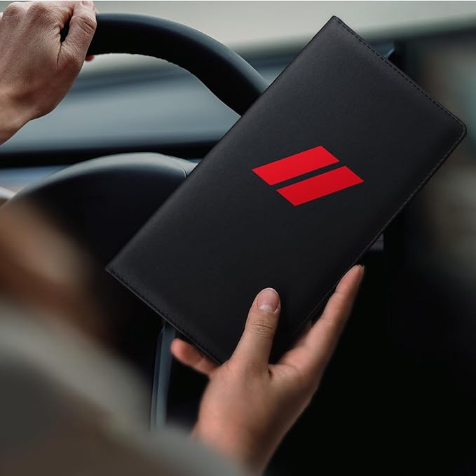 Leather Car Registration and Insurance Cards Holder Compatible with Dodge Challenger Charger SRT RAM Auto Accessories, Vehicle Glove Box Car Organizer with Magnetic Shut, Documents License