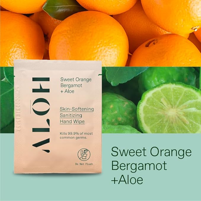 ALŌH Skin - Softening Sanitizing Hand Wipes – Sweet Orange Bergamot - 1 Box of 500ct Individually Wrapped Wipes