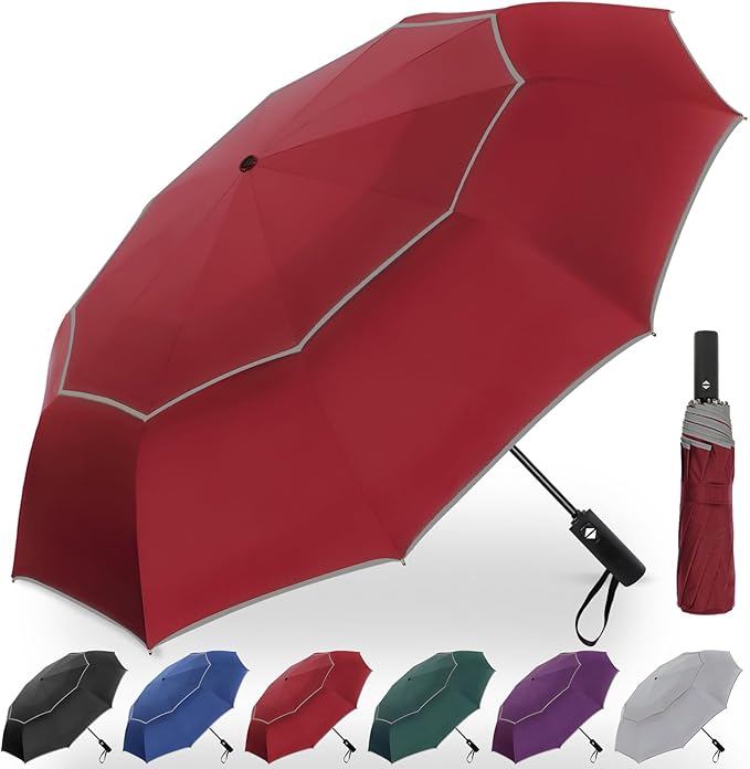 Satol Extra Large Golf Umbrella, 46/54/62 Inch Windproof 10 Ribs Vented Double Canopy Reflective Strips Automatic Open/Close Waterproof UV Protection Portable Compact Umbrella for Outdoor & Travel