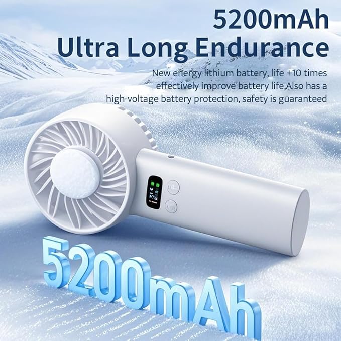 Portable Handheld Fan, Rechargeable 5200mAh Battery, Personal Mini Fan Rapid Cooling High Speed Turbo 100 Speed Adjustable, Digital Display, Travel Camping Outdoor Indoor Office, Gift for Women Men
