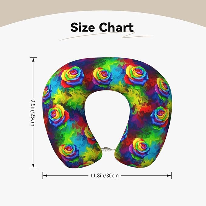 Comfortable Travel Pillow for Pain Relief Sleeping, Memory Foam Airplane Car Neck Pain Pillows Trippy Tie Dye Rose Colorful, Funny Chin Head Support Cushion
