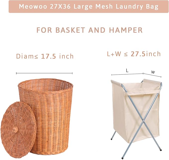 Meowoo Large Mesh Laundry Bag, 27×36inch Heavy Duty Mesh Laundry Bags Drawstring Lockable, Laundry Hamper Liner, Machine Washable, for Travel,Storage, Sports Factories, Dorms, White 1pcs