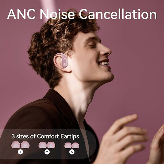 occiam Active Noise Cancelling Wireless Earbuds Bluetooth Headphones Ear Buds 96Hrs Playback Clear Call Waterproof Earphones with Ear Hook Microphones for Sport Running (Pink Standard)