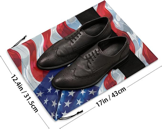 Flag US Travel Shoe Bag Waterproof Portable Shoe Bags for Storage with Drawstring,Breathable Mesh Washing Organizer for Laundry Sneakers Boots Dance Shoes