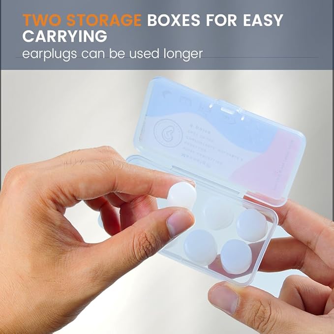 Silicone Ear Plugs for Sleeping Swimming,Reusable Moldable Noise Cancelling Earplugs for Shooting Range, Swimmers, Snoring, Airplanes, Travel, Work, Studying, (16-Pillows) (White, Medium)