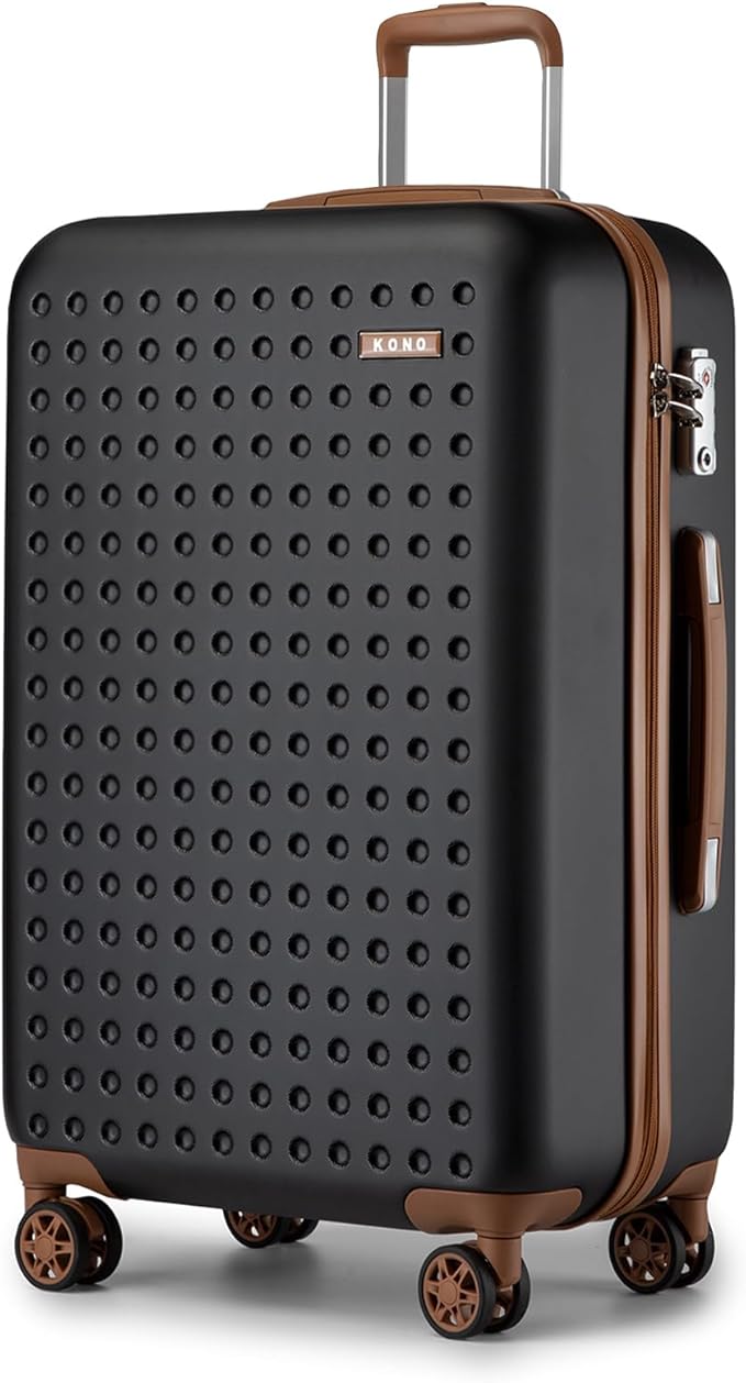 Kono 28 Inch Luggage Large checked Lightweight Hardside Suitcase with Spinner Wheels & Built-in TSA Lock, Black