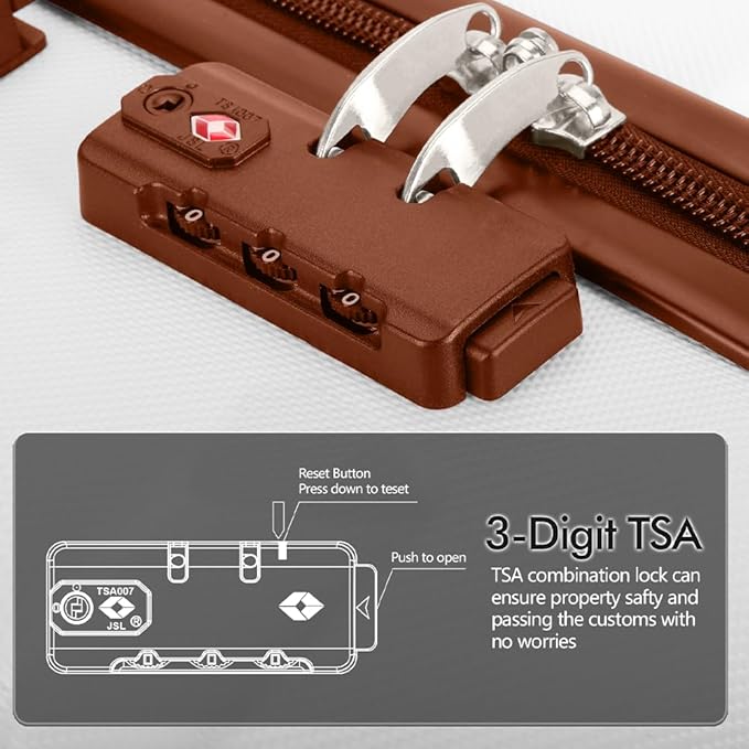 AnyZip Luggage Set 5 Piece PC ABS Hardshell Lightweight Suitcases for Travelling with 4 Universal Wheels TSA Lock Carry on Suitcase White Brown