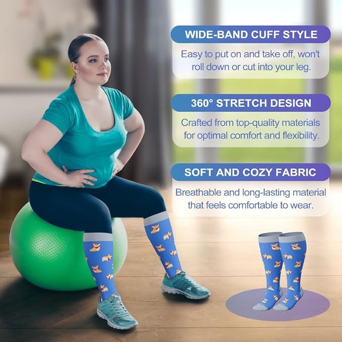 LEVSOX Plus Size Compression Socks for Women Men Wide Calf Extra Large 15-20 mmHg Knee High Sock for Nurses Pregnant Travel