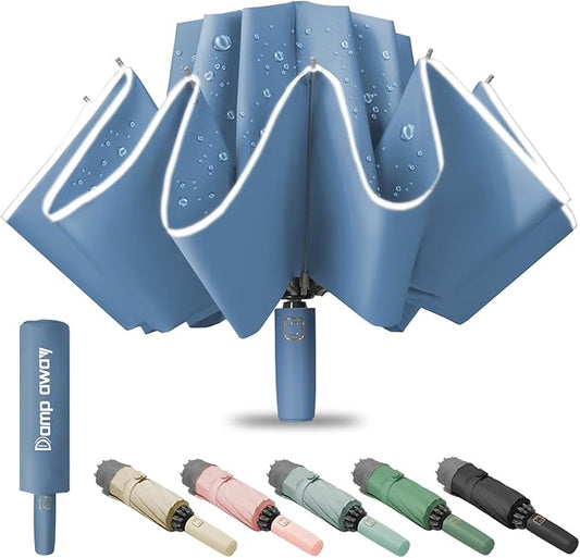 Windproof Travel Umbrella for Rain, Large Portable Reverse Folding Car Umbrella, Inverted Design, Compact Auto Open Close with Durable Waterproof Canopy, Fits Backpack/Women Men, 45.6 Inch