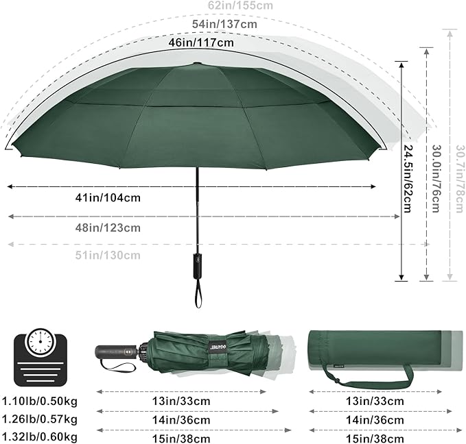 G4Free 42/46/54/62 Inch Large Golf Umbrella Compact Reverse Travel Umbrella 10 Ribs Windproof for Rain Double Canopy Automatic Open Close