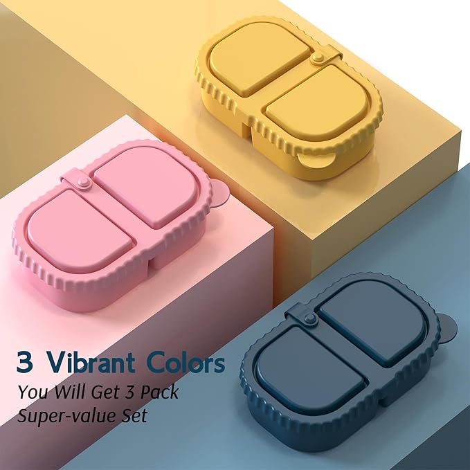 ICEROYCE 6 Pack Reusable Silicone Snack Containers with Lids, Mini Containers 2 Compartments, Portable Silicone Food Storage Box for Picnic, Lunch, Office (6)