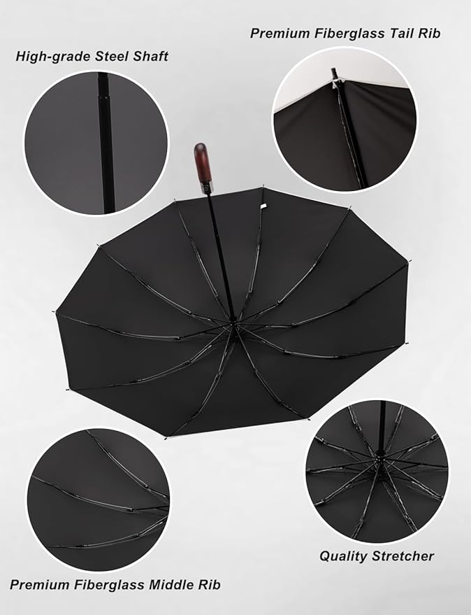 SoulRain 10 Ribs 46" Travel Sun & rain Automatic Reverse Umbrella, for Windproof Umbrella, Compact Parasol with 95% UV Protection for women and men