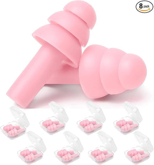 Ear Plugs, Reusable Earplugs for Sleeping Noise Cancelling – Super Soft, Silicone Ear Plug for Sleeping 8 Pairs, Swimming, Snoring, Concerts, Work, Noisy Places