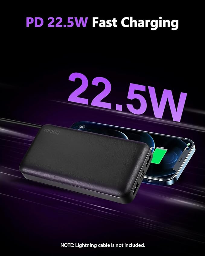 Miady Portable Charger, 2-Pack 20000mAh Battery Pack PD 22.5W USB Output Ports and Type C Fast in&Out Travel Fast Charging Power Bank Compatible with iPhone 16/15/14/13/12/X Galaxy 24/22 iPad Android