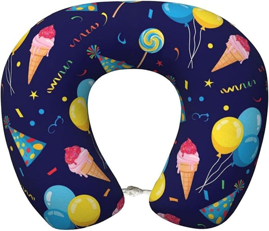 Support Neck Pillow for Youth Travel, Washable Airplane Chin Supporting and Relax U Shaped Pillows Happy Birthday Party