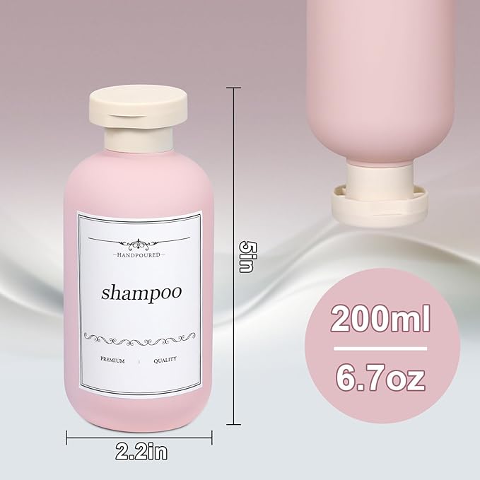 ASEVAT 6.7oz Plastic Refillable Travel Shampoo Bottles, Empty Travel Shampoo and Conditioner Bottles Reusable, Leak Proof Travel Size Shampoo Bottle, Hand Soap Dispenser for Vacation, Gym, Lotion