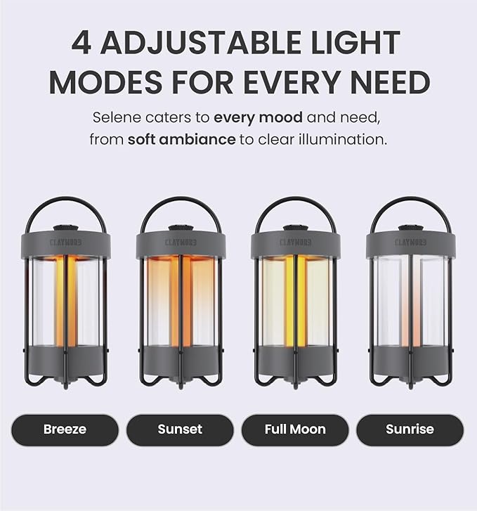 Claymore Selene Lamp (Dark Gray) - Without Pouch Aesthetic Portable Outdoor Lantern for Camping, Events, Parties & Tents. Power Bank Function, 55 Hours of Battery Life