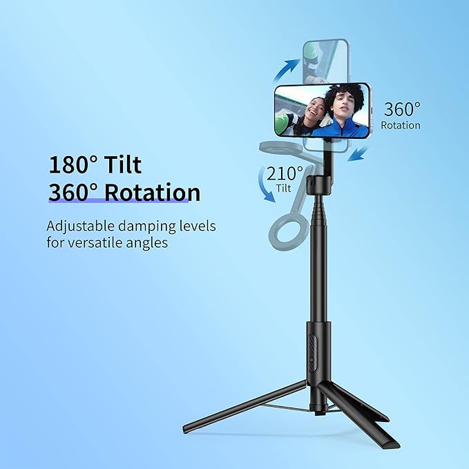 SEAJIC for MagSafe Tripod for iPhone 64 Selfie Stick Tripod Phone with Metal Ring and Remote, Phone for Video Recording, Cell Phone Mount Stand for Cellphone