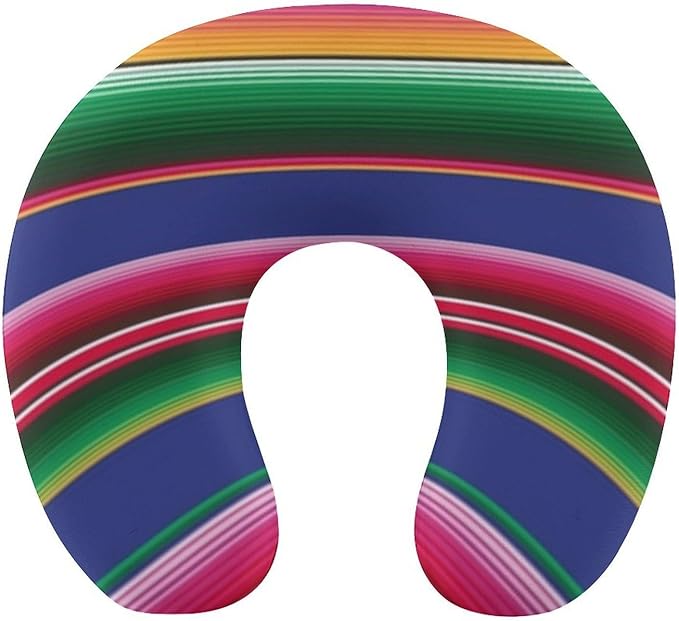 Luxury Memory Foam U-Shaped Neck Pillow Travel Support, Novel Colorful Mexican Blanket Stripes U-Shape, Removable Breathable Cover Home Office