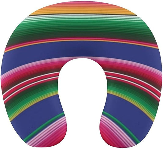 Luxury Memory Foam U-Shaped Neck Pillow Travel Support, Novel Colorful Mexican Blanket Stripes U-Shape, Removable Breathable Cover Home Office