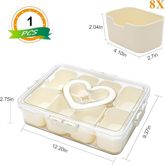 Divided Serving Tray with Lid and Handle,Snackle Box Containers with 8 Compartment,Portable Snack Serving Platters Reusable Storae Organizer for Fruits,Nuts,Candy,Party,Picnic,Veggies