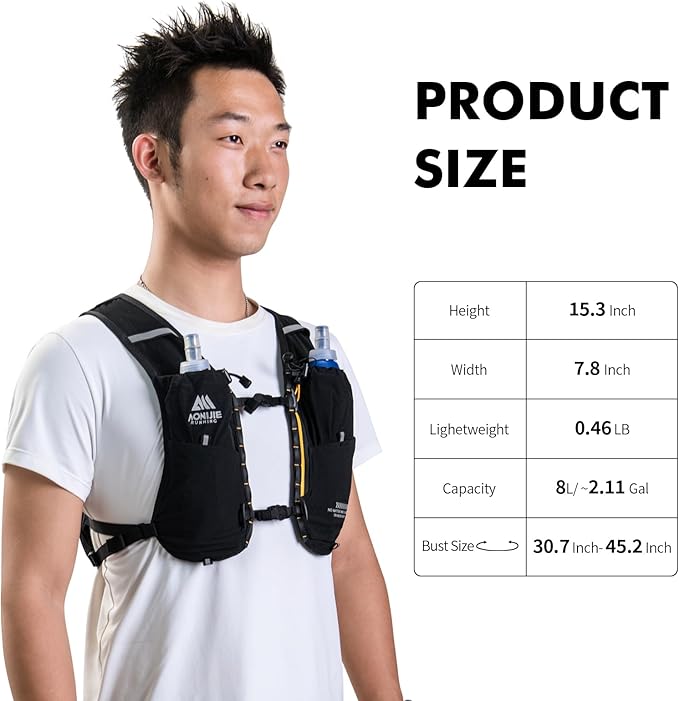 AONIJIE Running Hydration Vest for Men & Women, 8L Hydration Backpack, Multiple Pocket Designs for Water Bottles/Bladders, Lightweight Breathable for Hiking, Climbing, Marathon & Cycling - Green
