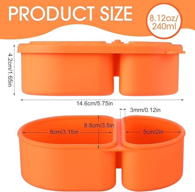 Yiyiring 5 Pcs Reusable Silicone Snack Containers with Lids 2 Compartment Leakproof Food Storage Containers 8 oz Small Portable Bento Boxes for School Office Picnic Travel Daycare