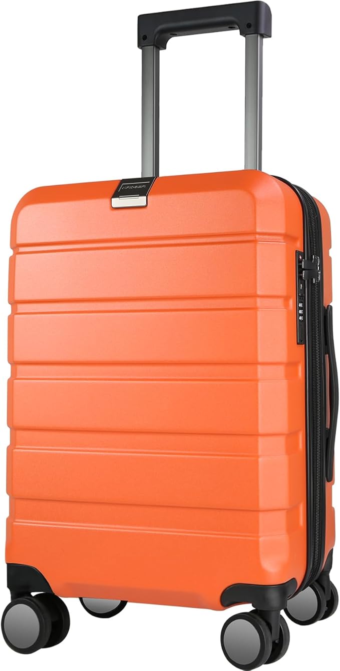 KROSER Hardside Expandable Carry On Luggage with Spinner Wheels & Built-in TSA Lock, Durable Suitcase Rolling Luggage with USB Port, Carry-On 20-Inch Orange