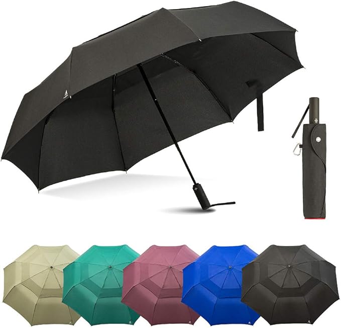 Portobello Large Umbrella For Rain - Big 54 Inch Double Vented Canopy, Folds Into Travel Size, Big Enough To Fit In 2 Adults, Heavy Duty, Sturdy, Windproof W/Auto Open Close
