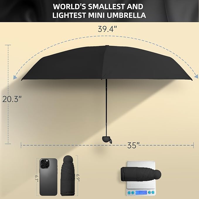 Compact Travel Umbrella, Small Pocket Mini Umbrella for Purse Wallet, UV Sun Rain Umbrellas for Backpack, Portable Folding Umbrellas for Women Kids